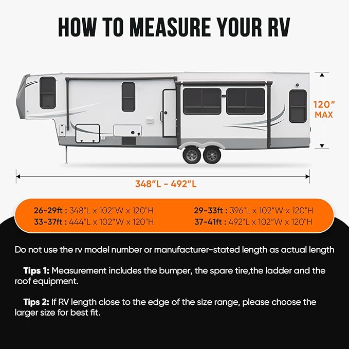 KING BIRD RV Cover, Heavy Duty 5-Layer Snow Protection, Fits 29-33ft 5th Wheel Campers, with Adhesive Repair Patches,Windproof Straps&Tire Covers