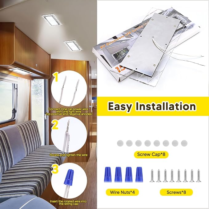 BlueFire 1800LM Bright LED RV Light Interior,DC12-30V Upgraded Brightness RV Ceiling Dome Lights, Dimmable Fixture with 4 Color Temperature for RV Camper Van Motorhome Boat Trailers (Large - 4 Pack)