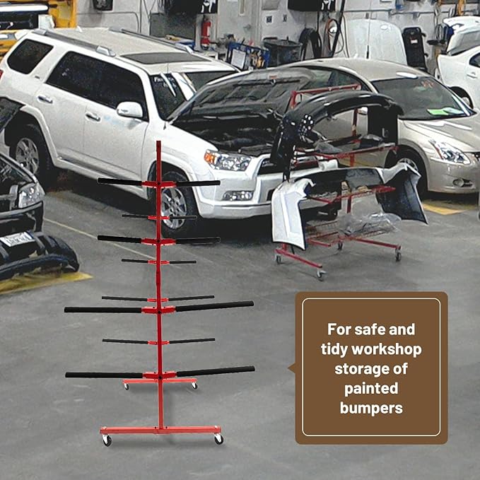 Floor Mobile Bumper Storage Rack, Heavy Duty Utility Double Sided Bumper Storage Dolly with Wheels Space Saving for Automobile Parts Storage