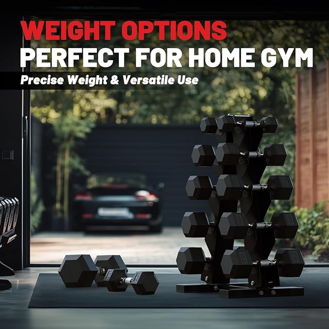 PAPABABE HEX Dumbbell Set 2.5-125lb, Rubber Encased Home Gym Dumbbells, Exercise & Fitness Weights Dumbbells for Women & Men, Hand Weight for Strength Training
