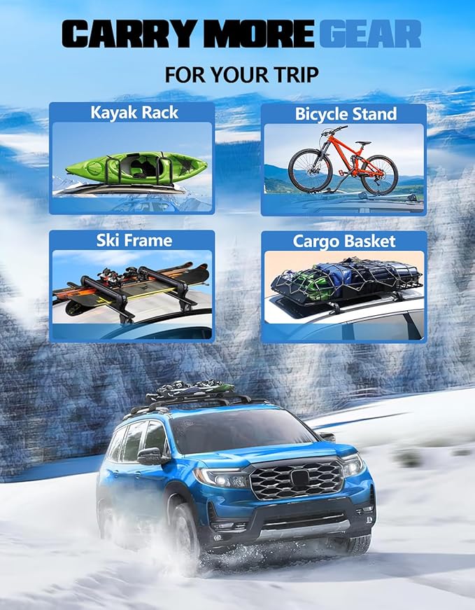 FengYu 300lbs Lockable Roof Rack Cross Bars Compatible with Honda Passport 2019 2020 2021 2022 2023 2024 2025 with Raised Rails, Adjustable Heavy Duty Aluminum Roof Rails Crossbars Cargo Bars Rooftop