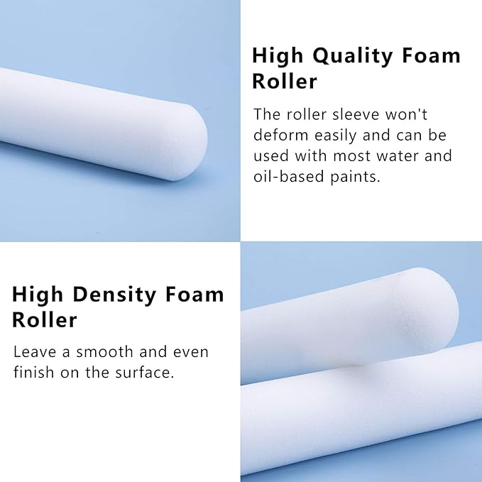 Mister Rui Foam Paint Roller, 10 Pack, 6 Inch Foam Roller, High Density Foam Roller Paint, Mini Foam Paint Roller 6 Inch, Use with All Paints, Painting in Smooth Surface