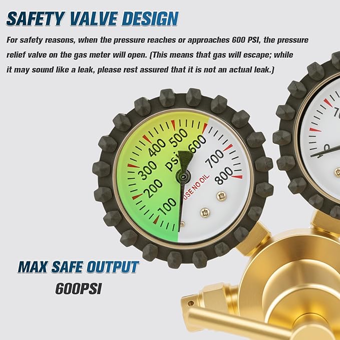 Nitrogen Regulator, 0-800PSI Nitrogen Regulator HVAC with CGA580 Inlet, 1/4" Male Flare Outlet Connection, Nitrogen Tank Regulator for HVAC Purging, Leak Checking, Pressure Testing, Welding