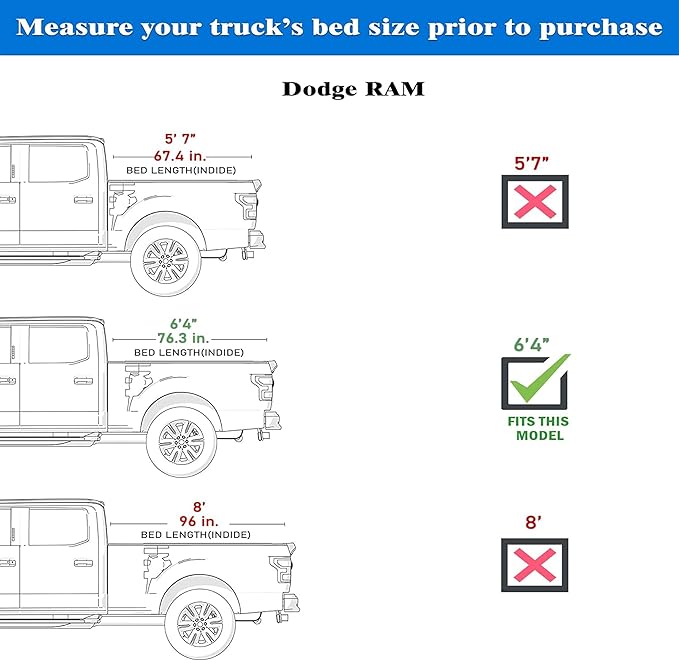 Low Profile Flip Up Truck Bed Tonneau Cover Fits 2019-2026 Dodge Ram 1500 New Body Style (Not for Classic Body) 6'4" Bed (76.3")