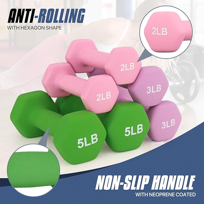 MADOG Dumbbell Set, Anti-Slip Neoprene Coated Hexagon Hand Weights for Home Gym Equipment Workouts Strength Training
