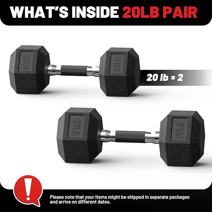 PAPABABE HEX Dumbbell Set 2.5-125lb, Rubber Encased Home Gym Dumbbells, Exercise & Fitness Weights Dumbbells for Women & Men, Hand Weight for Strength Training