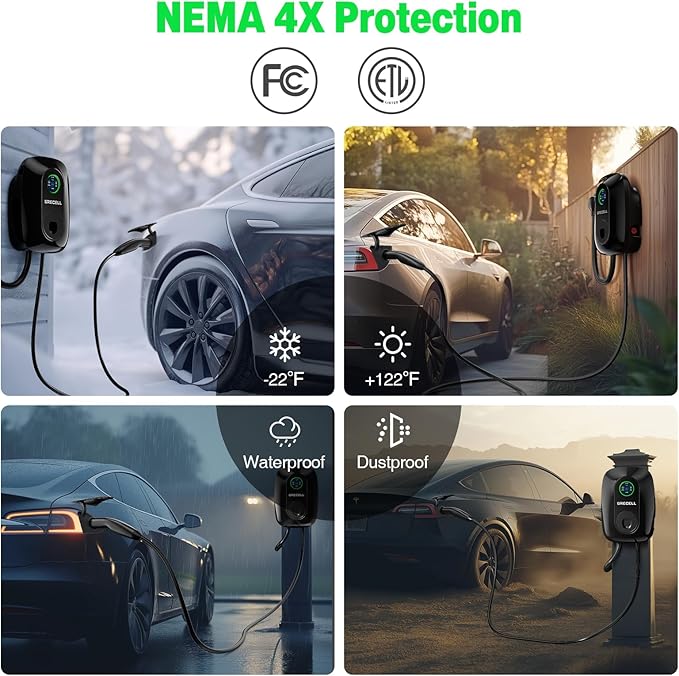 GRECELL Wall Charger for Tesla, ETL Certified 240V 48A Level 2 EV Charger for Tesla, NEMA 14-50 Home Charging Station, Bluetooth & WiFi Enabled Wall Chargers, Electric Vehicle Charge with 24.6' Cable