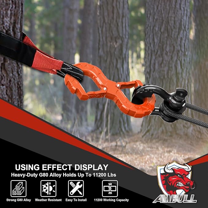 3/8 Tow Hook, Winch Hook for Off-Road Recovery, Towing Shackle 33000 Lbs, G80 Heavy Duty Strength Integrated Winch Quick Shackle, Orange