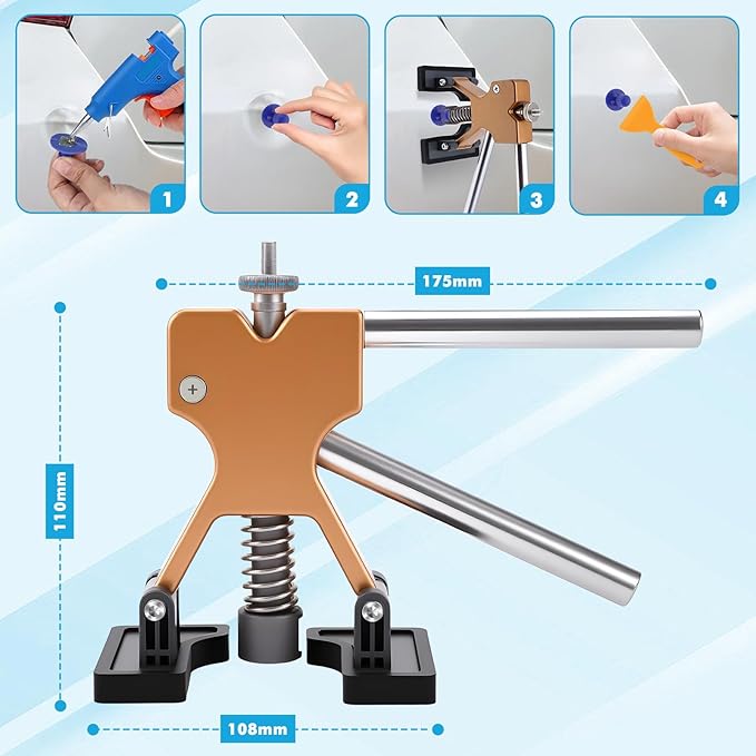 142PCS Car Dent Puller Kit,Car Paintless Dent Remover Tool Kit with LED Light Board,T-bar Slide Hammer & Bridge Puller & Suction Cup,Dent Repair Kit for Remover Auto Body Hail Damage Large Small Dent