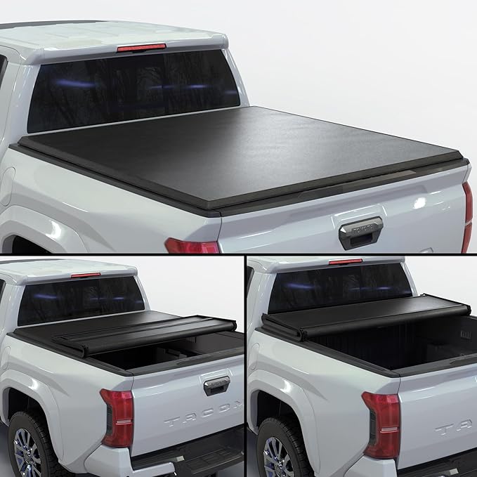 Soft Folding Truck Bed Tonneau Cover |TSTF022|Fits 2016-2026 Toyota Tacoma w/OE Track System 6' 2" Bed (73.7")