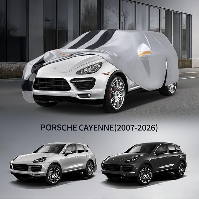 10 Layers Car Cover Custom Fit for Porsche Cayenne 2007-2026 100% Waterproof All Weather Automobiles, Gift with Towel, Heavy Duty Car Covers for Rain Sun UV Protection with Door Zipper.