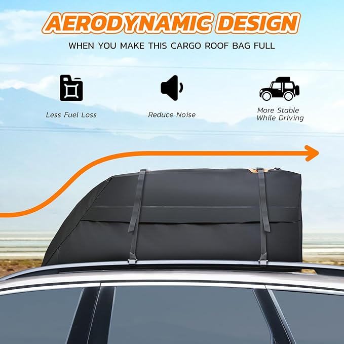 DNA Motoring Car Rooftop Waterproof Bag, 17.6 Cubic Feet Waterproof Car Roof Luggage Bag, Heavy Duty Car Roof Cargo Carrier Bag, Car Roof Bag, w/ 4 Reinforced Straps, TOOLS-00422