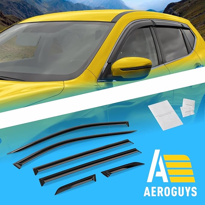 Extra Durable Window Deflectors Tape-On Window Visors Rain Guards Fit for Nissan Rogue 2014-2020, Sun Visors, Wind Vent for Shades, Exterior Car Accessories - 6pcs. AG0223