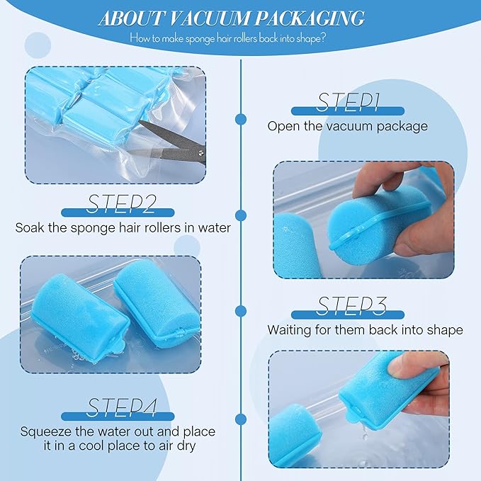 Geyoga 18 Pieces Sponge Hair Rollers Large Soft Foam Hair Styling Curlers Large Size Hairdressing Curlers for Women(Blue,1.4 x 2.6 Inches)
