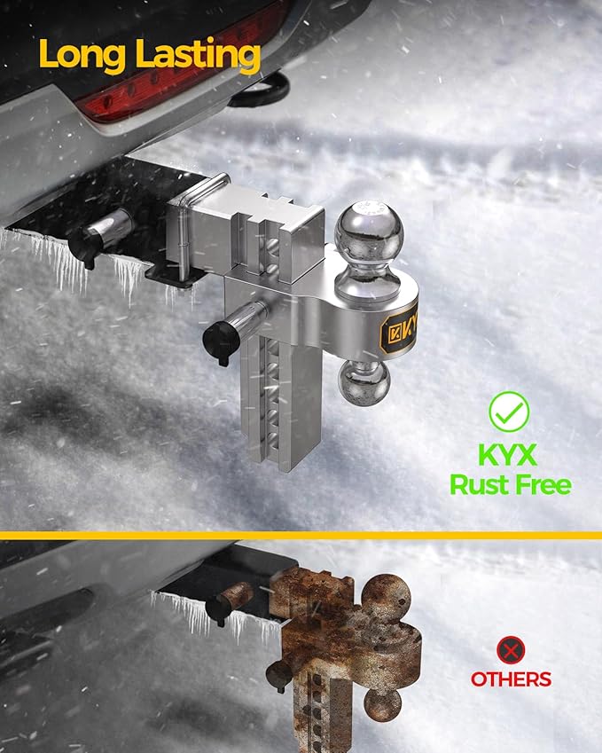 KYX Adjustable Trailer Hitch-Drop Hitch 8" Drop/Rise for 2.5" Receiver, 18500 lbs GTW Heavy Duty Towing Ball Mount with 2" and 2-5/16" Hitch Balls, Anti-Theft Locking Pin, Aluminum Truck Tow Hitches