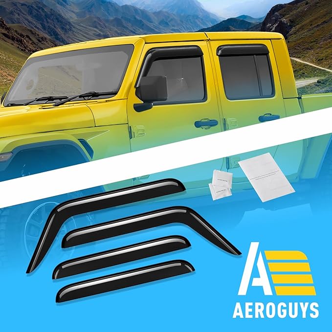 Extra Durable Window Deflectors Tape-On Window Visors Rain Guards Fit for Jeep Gladiator 2020-2026, Sun Visors, Wind Vent for Shades, Exterior Car Accessories - 4pcs. AG0545