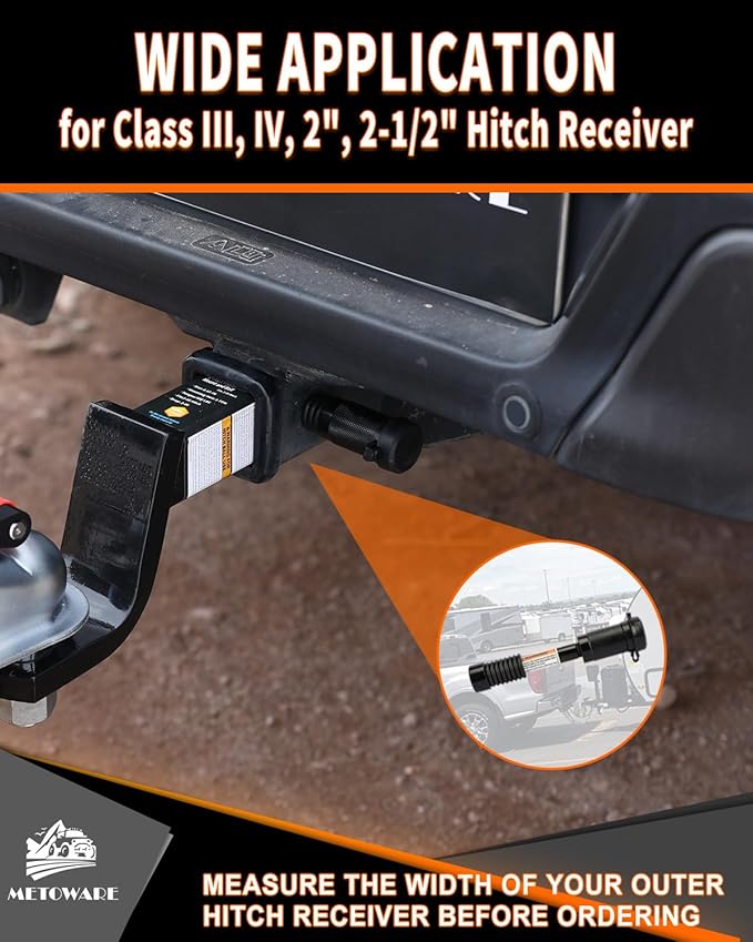 METOWARE Trailer Hitch Lock Hitch Receiver Lock Fits Class III IV and 2" 2-1/2" Receiver with 5/8" Dia 3-1/2” Long Pin and 8 Anti-Rattle Rubber O-Rings, for Trailer Truck Car Boat (1 Pack)