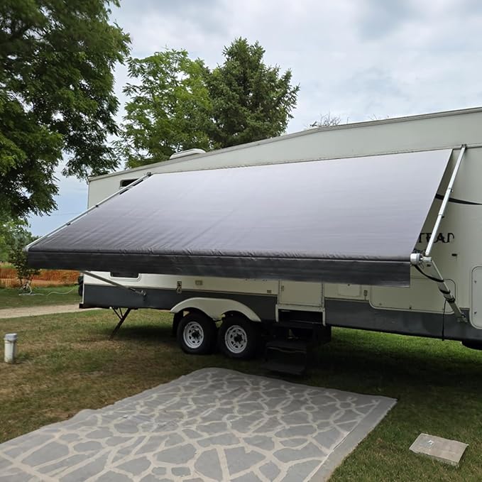 16FT RV Awning Fabric Replacement, Heavy Duty 4-PLY Vinyl Fabric Camper Awning, Universal Outdoor Canopy for Camper, Trailer, Motorhome Awnings for All Awning Brands - Black Fade 15'2"