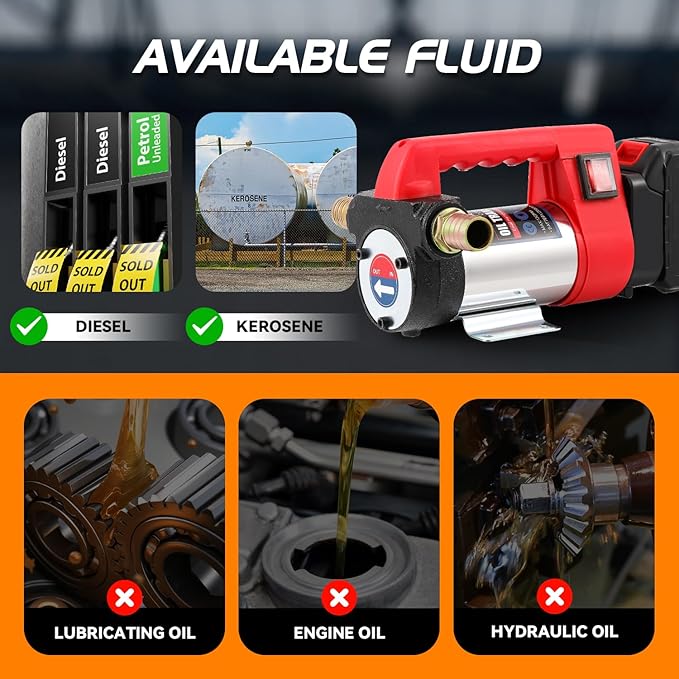 Mxmoonant 12GPM Cordless Diesel Transfer Pump, Electric Oil Change Pump, Portable Self Priming Fuel Transfer Pump, with Two 2000mAH Lithium Battery, for Kerosene Boat Truck