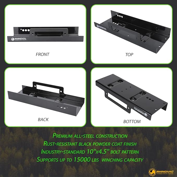 13000lb Winch and Mount Plate Bundle: Synthetic Rope, Wireless Remote, Raised Bolt Pattern Mounting Plate