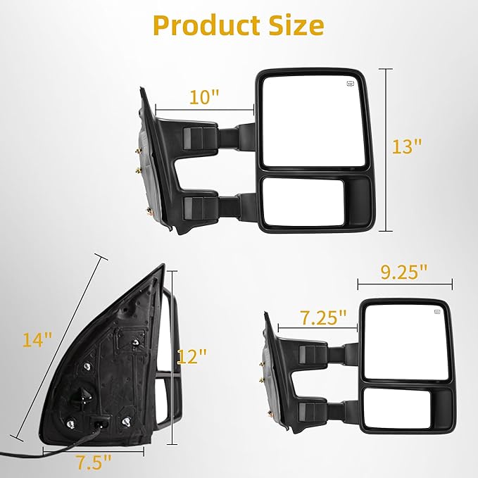 DWVO Towing Mirror fit 1999 2000 2001 2002 2003 2004 2005 2006 2007 F250/F350/F450/F550 Super Duty, 01-05 Excursion, Right Passenger Side Mirror with Power Adjusted Heated