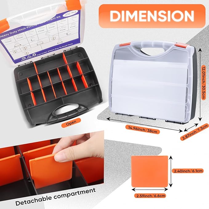 232PCS Hitch Pin, Trailer Pins Clip Pins Assortment Kit for railers Tractors Trucks Towing Mowing Farm Equipment Snow Plows Lawnmowers Garage Heavy Duty Trailers Accessories Tractor Attachments