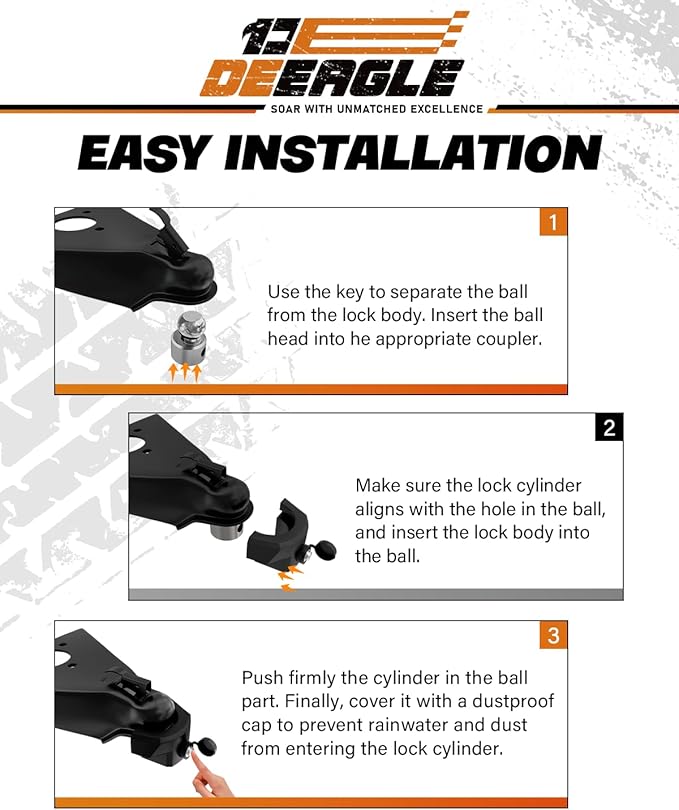 DEEAGLE Heavy Duty Trailer Coupler Lock, RV Trailer Locks Fits 2” Couplers, Anti-Theft Ball Hitch Lock, Black