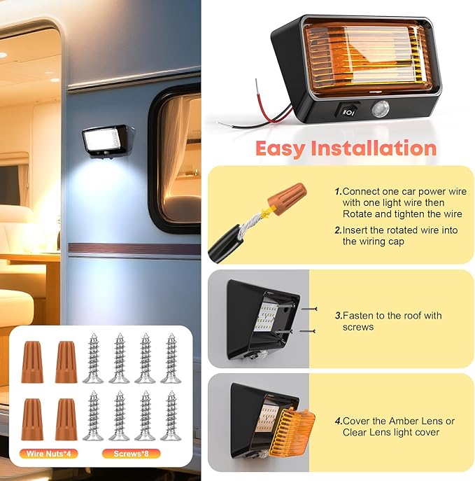 BlueFire RV Exterior LED Porch Light with Motion Sensor – Waterproof, Energy Efficient, Easy Installation, Bright Outdoor LED Lighting for Camper, Trailer, Motorhome (Black)