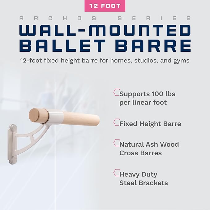 VITA Barre Wall-Mounted Single Ballet Barre, Archos, Wood | Fixed Height, Made in USA, Home, Studio or Gym Exercise Equipment for Kids & Adults | Dance, Fitness, Pilates
