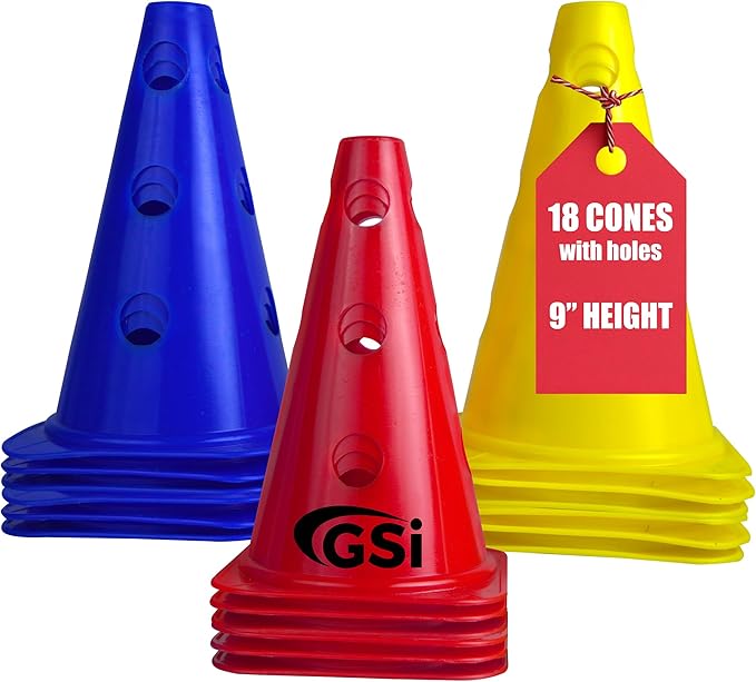GSi Hurdle Training Cones | Multi Pack Sets | Dual Purpose Agility Cones with Holes | Ideal for Soccer, Kids, Dog, and Sports Training