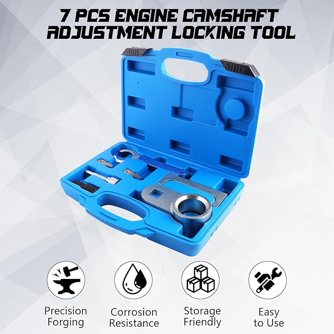 7 PCS Camshaft Locking Adjust Tool Kit for Volkswagen T4 Transporter Crafter LT 2.4D 2.5 TDI CR Diesel Engine, w/Blow Molded Case, Replaces T10025/3248/3419/T50009/2064/2065A/3355