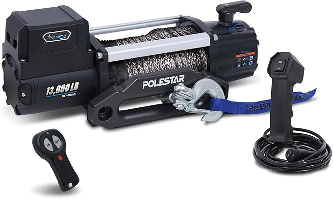POLESTAR Winch 13,000lb Electric Winch Synthetic Rope 3/8" Diameter, 12V 6.0HP Truck Winch with Wireless Handheld Remote and Corded Control Recovery, IP68 Waterproof for Jeep, SUV, Truck & Trailer