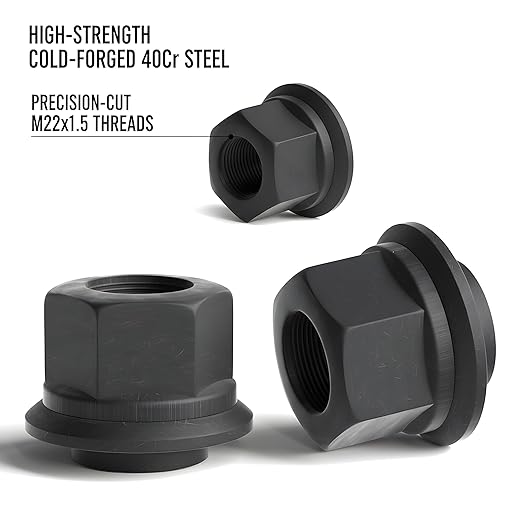 10PCS M22x1.5 Two-Piece Sleeve Flanged Wheel Nuts, 6mm Short Sleeve Nuts, 33mm Hex Black for Heavy Duty Truck Semi Truck Fit Steel Dual Wheels with Hub Piloted Seat & 26mm Bolt Hole Size