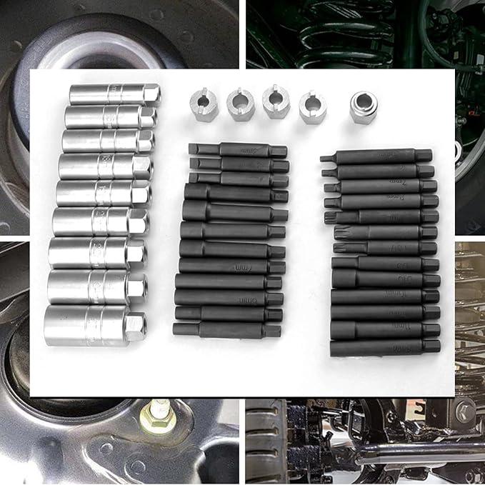 50PCS Drive Shock Absorber Tool Kit, Suspension Shock Absorber Strut Nut Removal Installation Tool Socket Wrench Kit Tribus Tools Set for All Vehicles