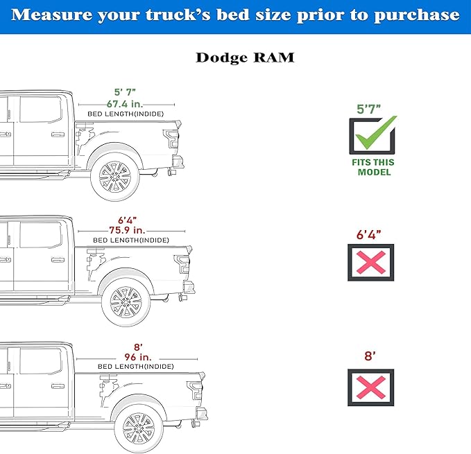 Low Profile Flip Up Truck Bed Tonneau Cover Fits 2009-2026 Dodge Ram 1500 New Body Style (Not for Classic Body) 5'7" Bed Without Ram Box (67.4")