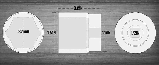 SUNHZ MCKP 32 mm Impact Socket | Metric 1/2 In Drive Axle Nut Socket | 6 Point Design | Deep Well Hub | Chrome Molybdenum Steel | Axle Shaft Nut Remover
