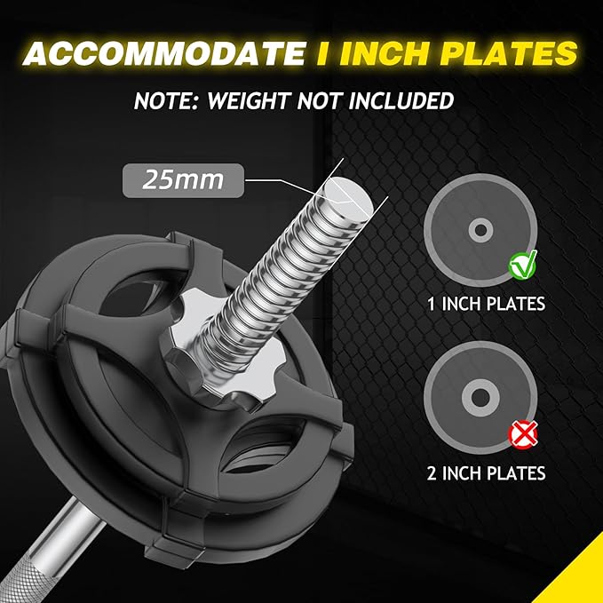 Weight Lifting Bar 57", 1" Standard Straight Barbell Bars Olympic for Home Gym Weight lifting/Strength Training/Squat/Bench Press/Deadlift/Lunges/Hip Thrusts, 2 Star Collars (480lb Weight Capacity)