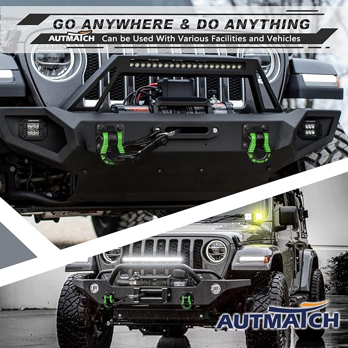 AUTMATCH D Ring Shackles 3/4" Mega Shackle (2 Pack) 68,000Ibs Break Strength - Heavy Duty Clevis Shackles with 7/8" Screw Pin and Isolator Washer for Tow Strap Winch Off Road Vehicle Recovery, Green