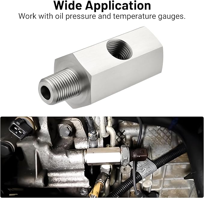 EVIL ENERGY 1/8 NPT Oil Pressure Sensor Tee Adapter, Stainless Steel 1/8 NPT Female to Male Threaded Oil Pressure Adapter with 1/8 NPT Female Port, Sliver