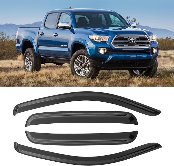 Window Rain Guards for 2016-2023 Toyota Tacoma Double/Crew Cab, Window Visor Guard Vent Wind Shade Deflector Rain Shield Protector Sun Visor for 16-23 Tacoma, Outside-Mount, 4 Pieces