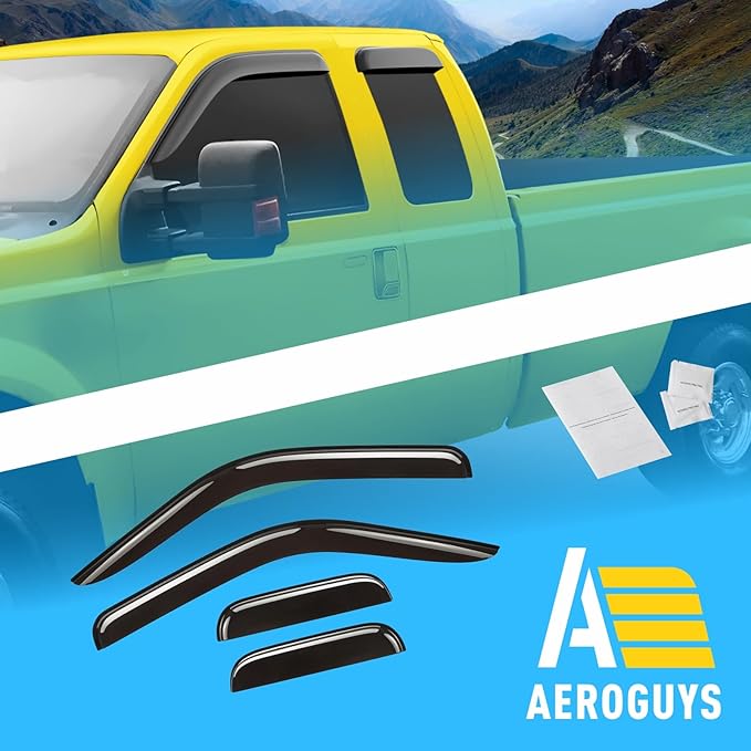 Extra Durable Window Deflectors Tape-On Visors Rain Guards Fit for Ford F250/350 Super Duty 1999-2016 SuperCab, Sun Visors, Wind Vent for Shades, Exterior Car Accessories - 4pcs. AG0057