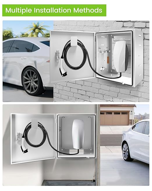 EV Electric Vehicle Car Charger Cover Protector, Double Locks EV Charger Box with Cable Holder and Tool Holder, Large Size, Wall Mount, Indoor/Outdoor, Fit for Tesla & Most EV Chargers