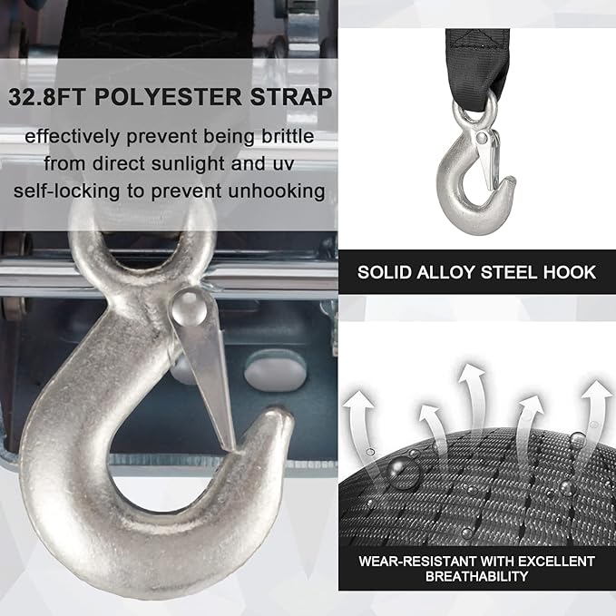 Trailer Boat Winch - 3500 lbs Hand Crank Winch with 26 ft Polyester Strap, Crank Trailer Winch with Heavy Duty Hook for Boat Trailer Towing RV ATV Truck