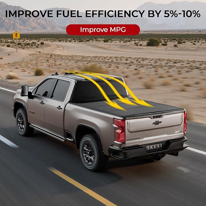 Low Profile Tonneau Cover Truck Bed for Ford F150 5.5 ft (67.1") 2015-2025, FRP Truck Bed Cover Locking Drill-Free Install Heavy Duty Aluminum Hard Folding Waterproof Fiberglass Anti-Theft 5.5ft