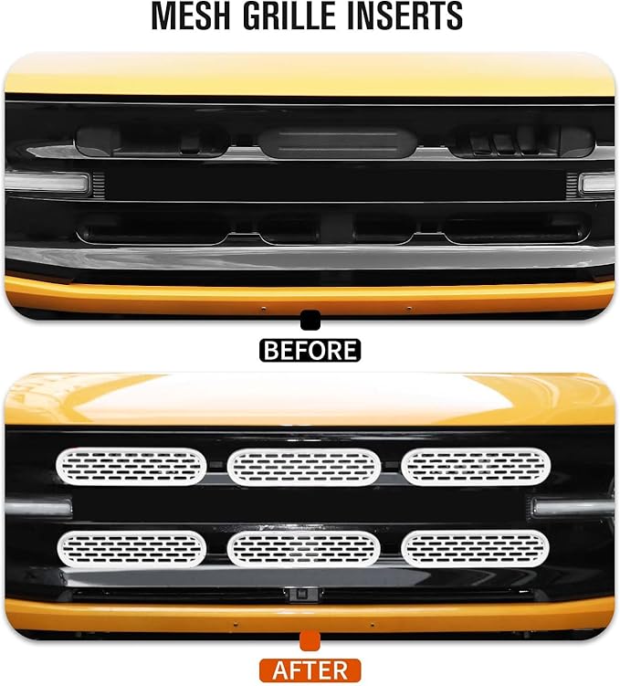 Jimen Compatible with Ford Bronco 2021-2023, 6PCS Front Grille Inserts Mesh Grill Cover Exterior Trim Accessories (White)