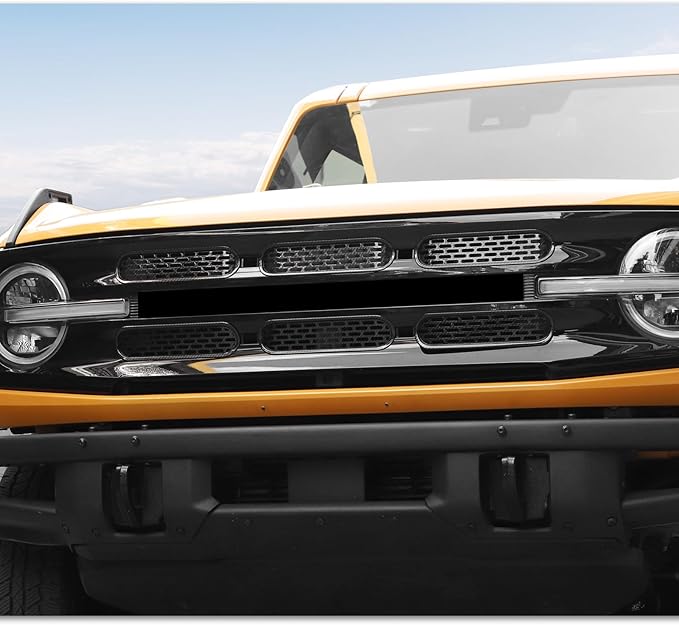 Front Grill Mesh Grille Inserts Cover Frame Trims Kit 6Pcs Fit for Ford Bronco 2021-2025+ 2/4 Door Exterior Accessories (Carbon Fiber)