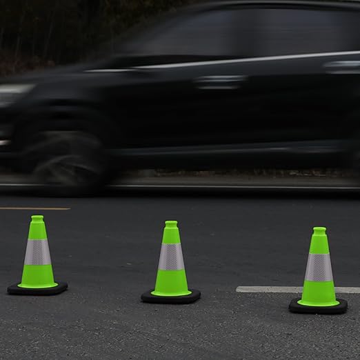 OrangeStar 8 Pack 12" Green Traffic Safety Cones, PVC Parking Construction Cones w/Reflective Collar, Heavy Duty Base for Driving Practice, Parking Lots and Roadwork
