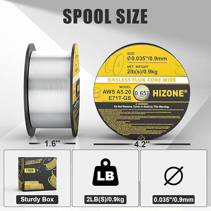 HIZONE Flux Core Welding Wire, E71T-GS .035inch-2lb Gasless Flux-cored MIG Welding Wiree, 1-Pack