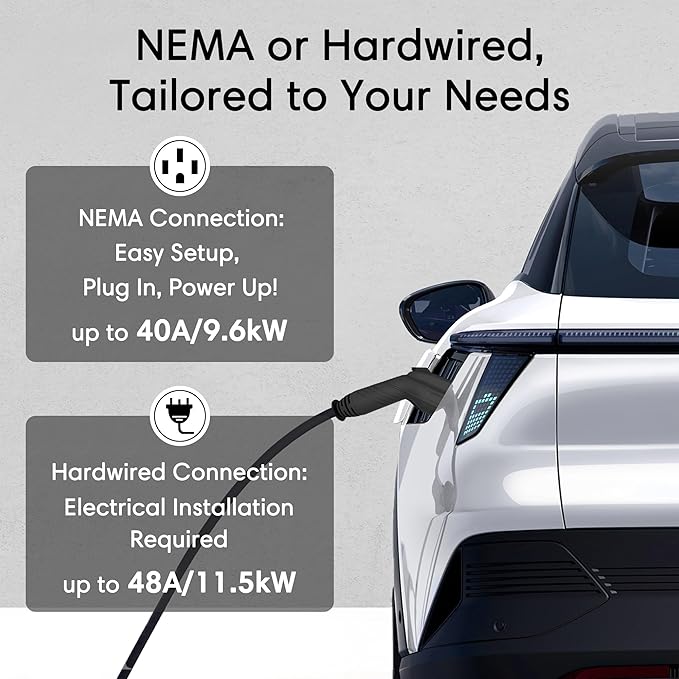 11.5kW Hardwired Level 2 EV Charger for Home - 240V 48A Electric Vehicle Charging Station with 25 ft Cable, WiFi App Control, IP65 Waterproof, J1772 Connector, ETL & FCC Certified