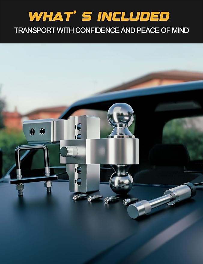 RETRUE Aluminum Trailer Tow Hitch for 2.5 Inch Receiver, Adjustable Truck Towing Hitches with Hitch Tightener, Heavy Duty 4 Inch Drop Down/Rise Up Hitch 12,500 LBS GTW 2 Anti-Theft Pin Locks